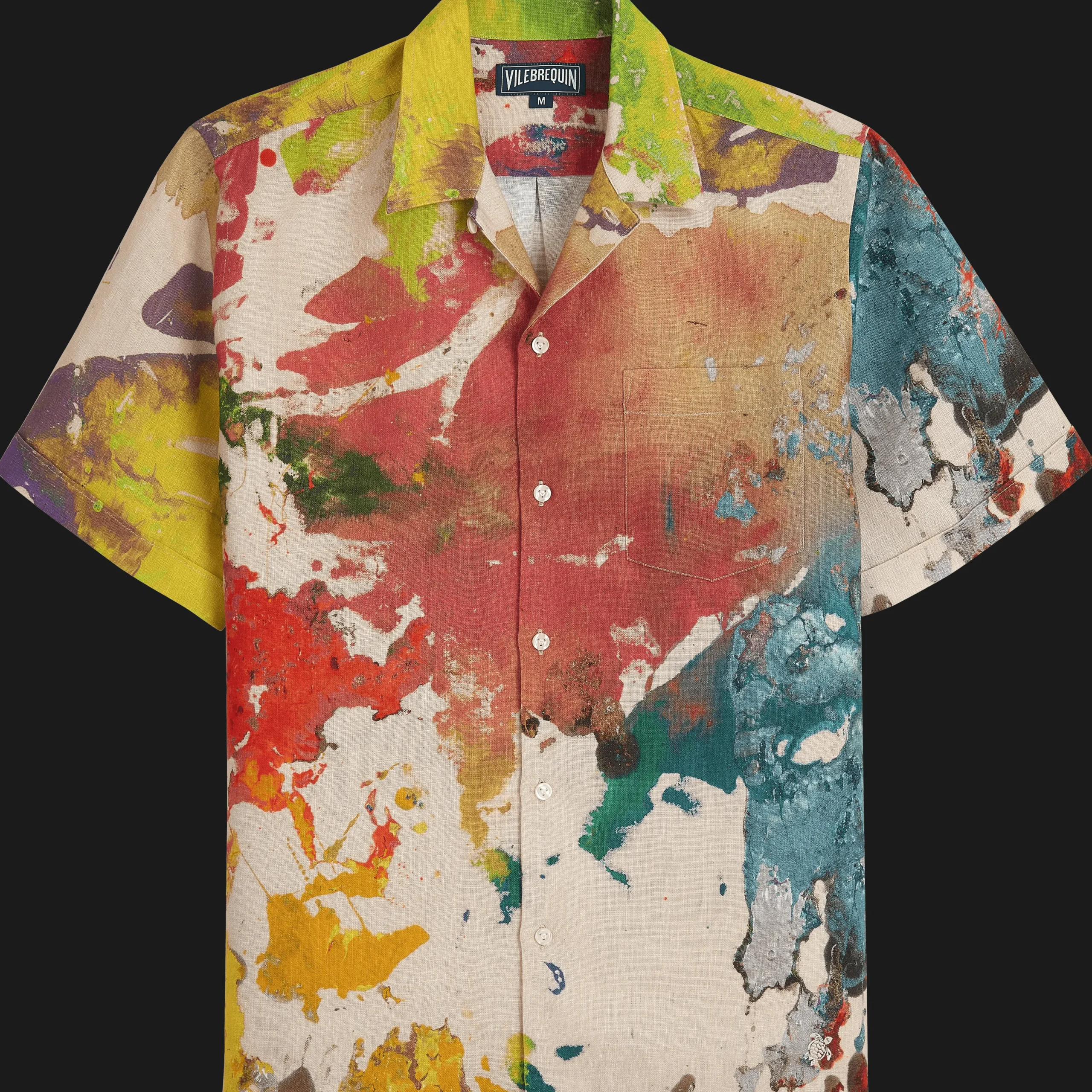 New Vilebrequin Men Bowling Shirt Linen Gra - X John M Armleder Multicolor/Multi