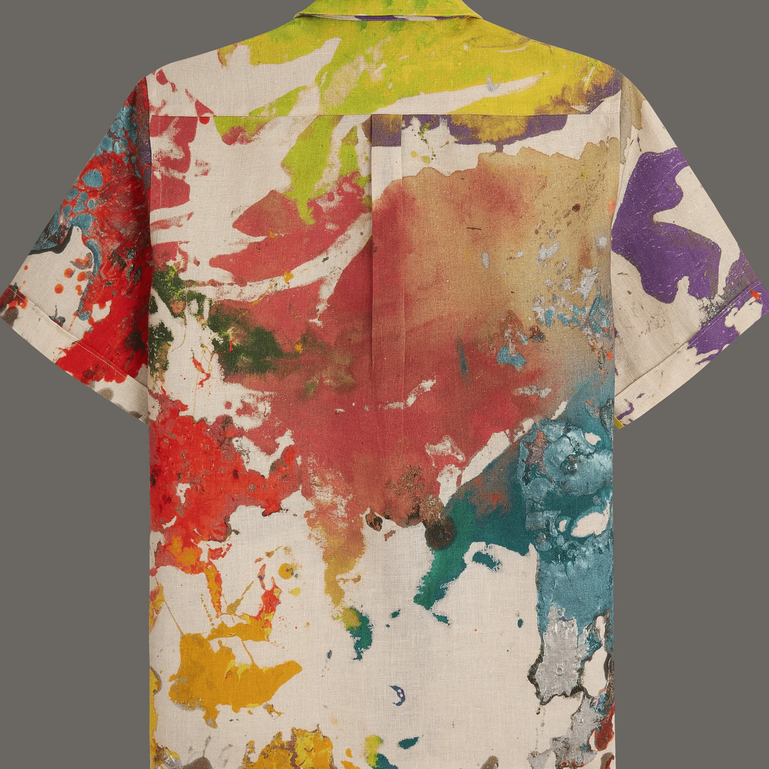 New Vilebrequin Men Bowling Shirt Linen Gra - X John M Armleder Multicolor/Multi