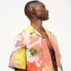 New Vilebrequin Men Bowling Shirt Linen Gra - X John M Armleder Multicolor/Multi