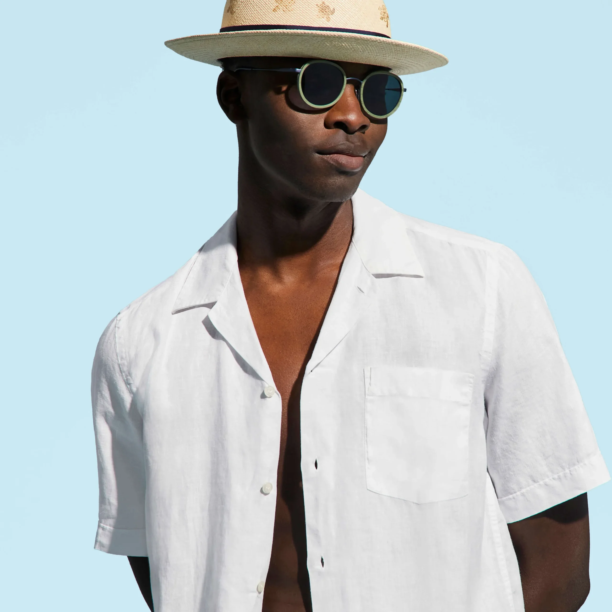 Hot Vilebrequin Men Bowling Shirt Linen Solid White/White