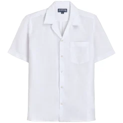 Hot Vilebrequin Men Bowling Shirt Linen Solid White/White