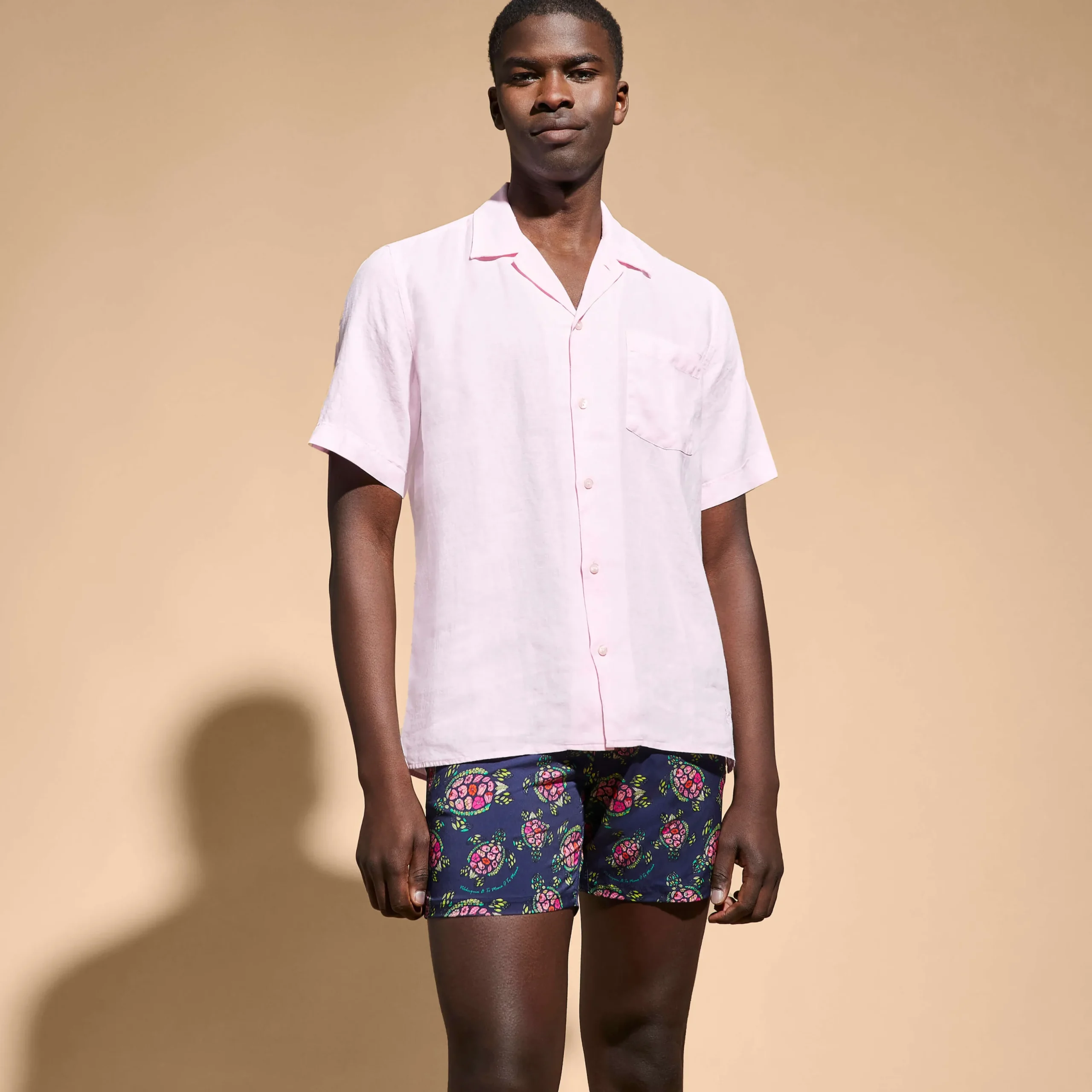 Hot Vilebrequin Men Bowling Shirt Linen Solid Ballet Shoe/Pink