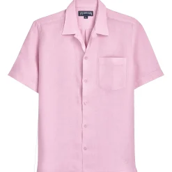 Hot Vilebrequin Men Bowling Shirt Linen Solid Ballet Shoe/Pink