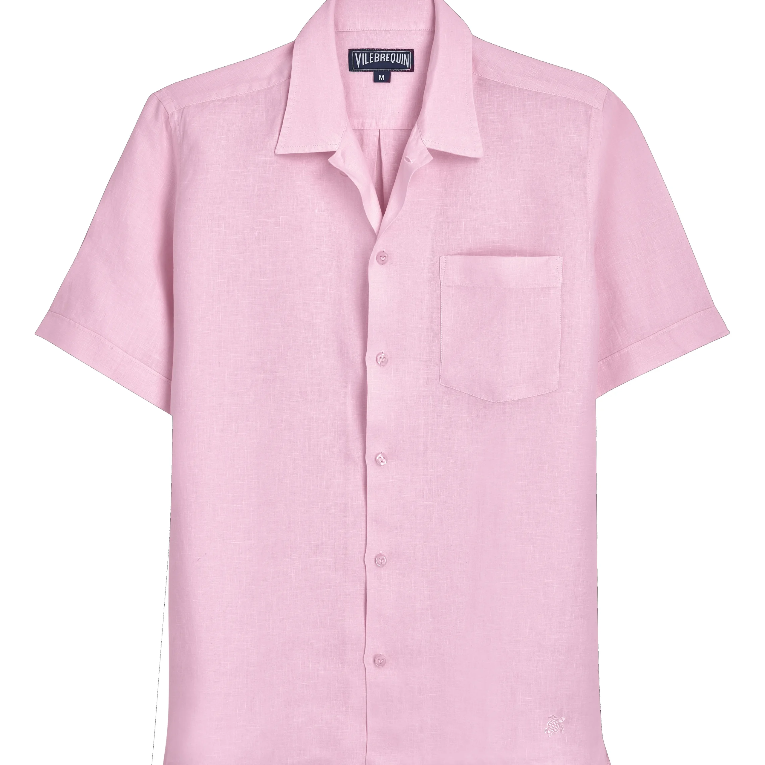 Hot Vilebrequin Men Bowling Shirt Linen Solid Ballet Shoe/Pink