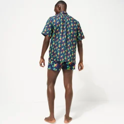 Clearance Vilebrequin Men Bowling Shirt Linen Tortues Rainbow Multicolor - X Kenny Scharf Navy/Blue