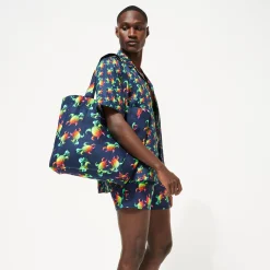 Clearance Vilebrequin Men Bowling Shirt Linen Tortues Rainbow Multicolor - X Kenny Scharf Navy/Blue