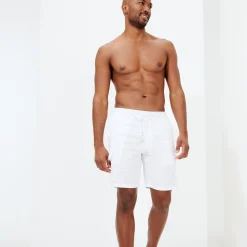 Fashion Vilebrequin Men Cargo Linen Bermuda Shorts Solid White/White