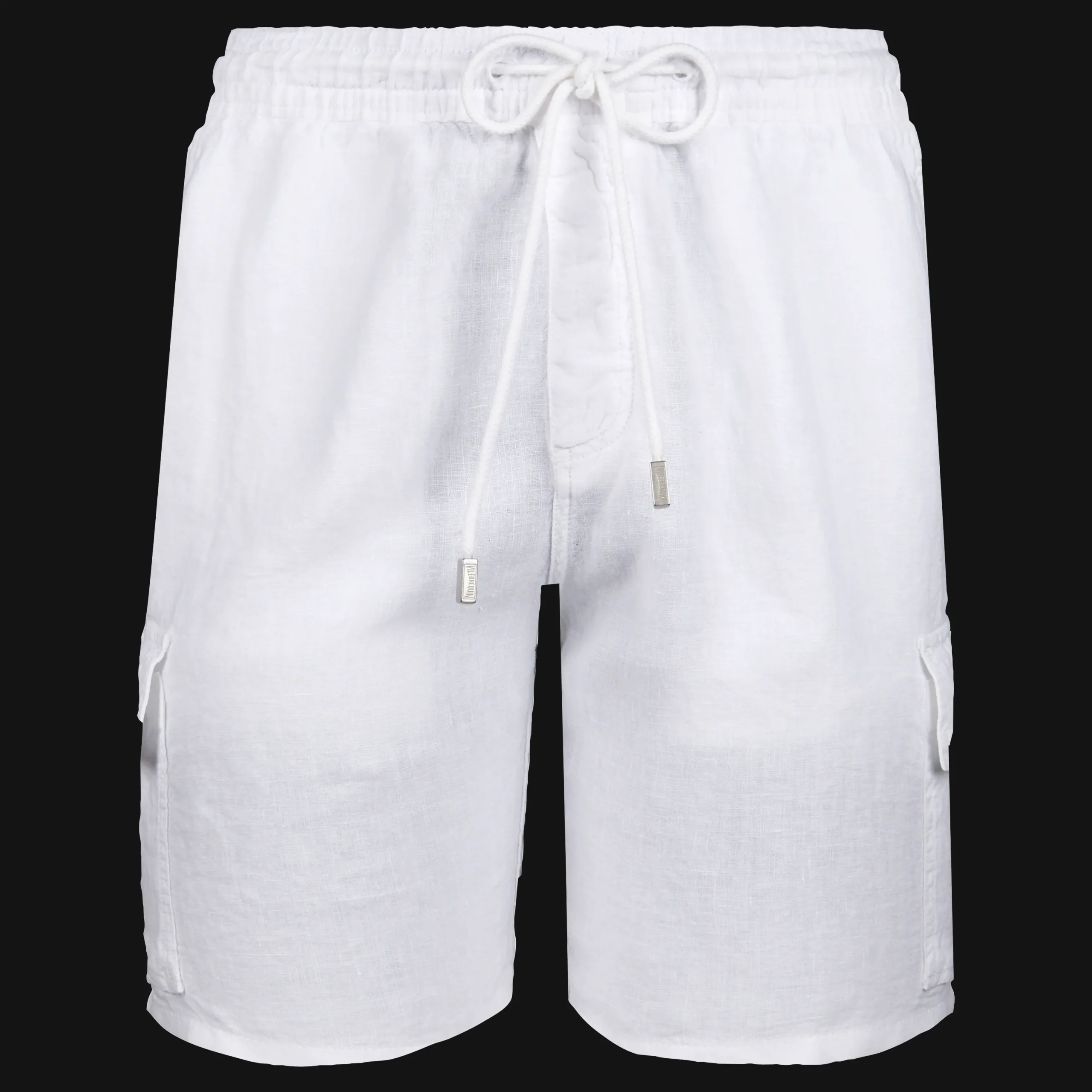 Fashion Vilebrequin Men Cargo Linen Bermuda Shorts Solid White/White