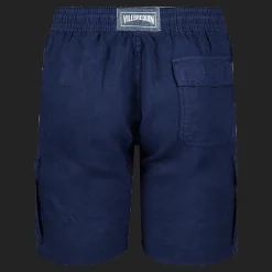 Store Vilebrequin Men Cargo Linen Bermuda Shorts Solid Navy/Blue