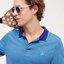 Best Sale Vilebrequin Men Changing Cotton Pique Polo Shirt Solid Azure/Blue