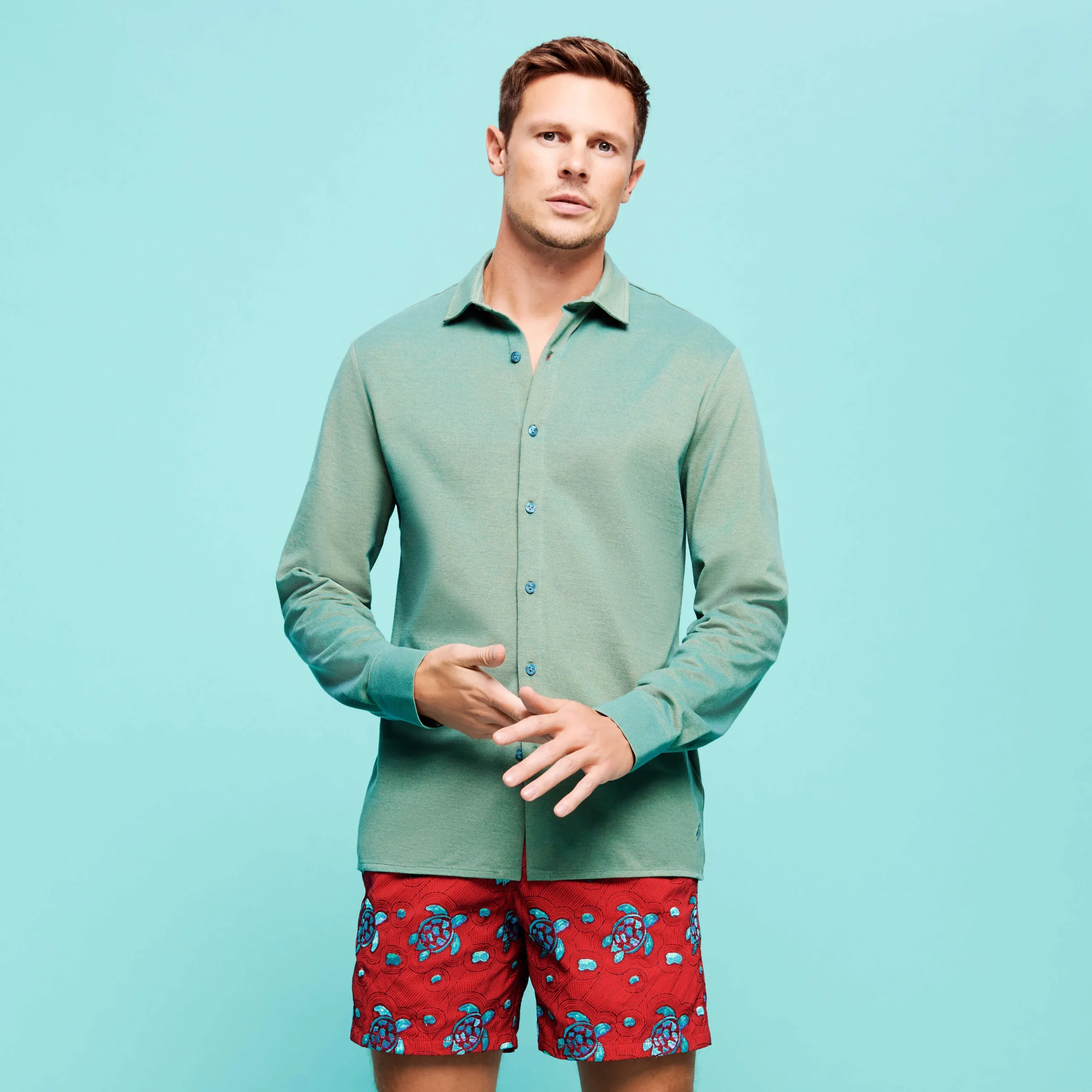Cheap Vilebrequin Men Changing Cotton Pique Shirt Linden/Green