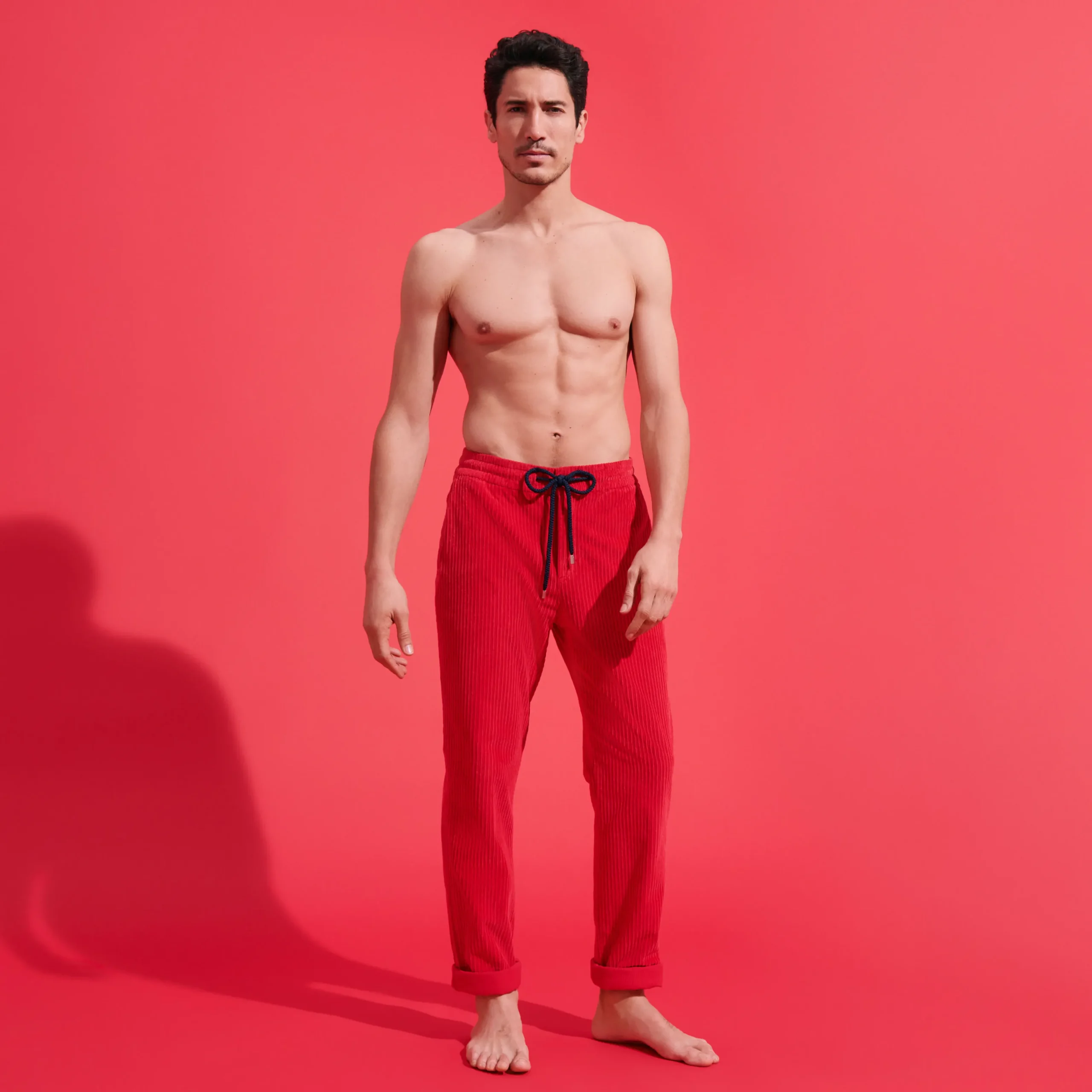 Discount Vilebrequin Men Corduroy Large Lines Jogging Pants Solid Red/Red