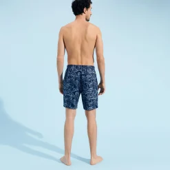 New Vilebrequin Men Cotton Bermuda Trunks Poulpes Bicolores Navy/Blue