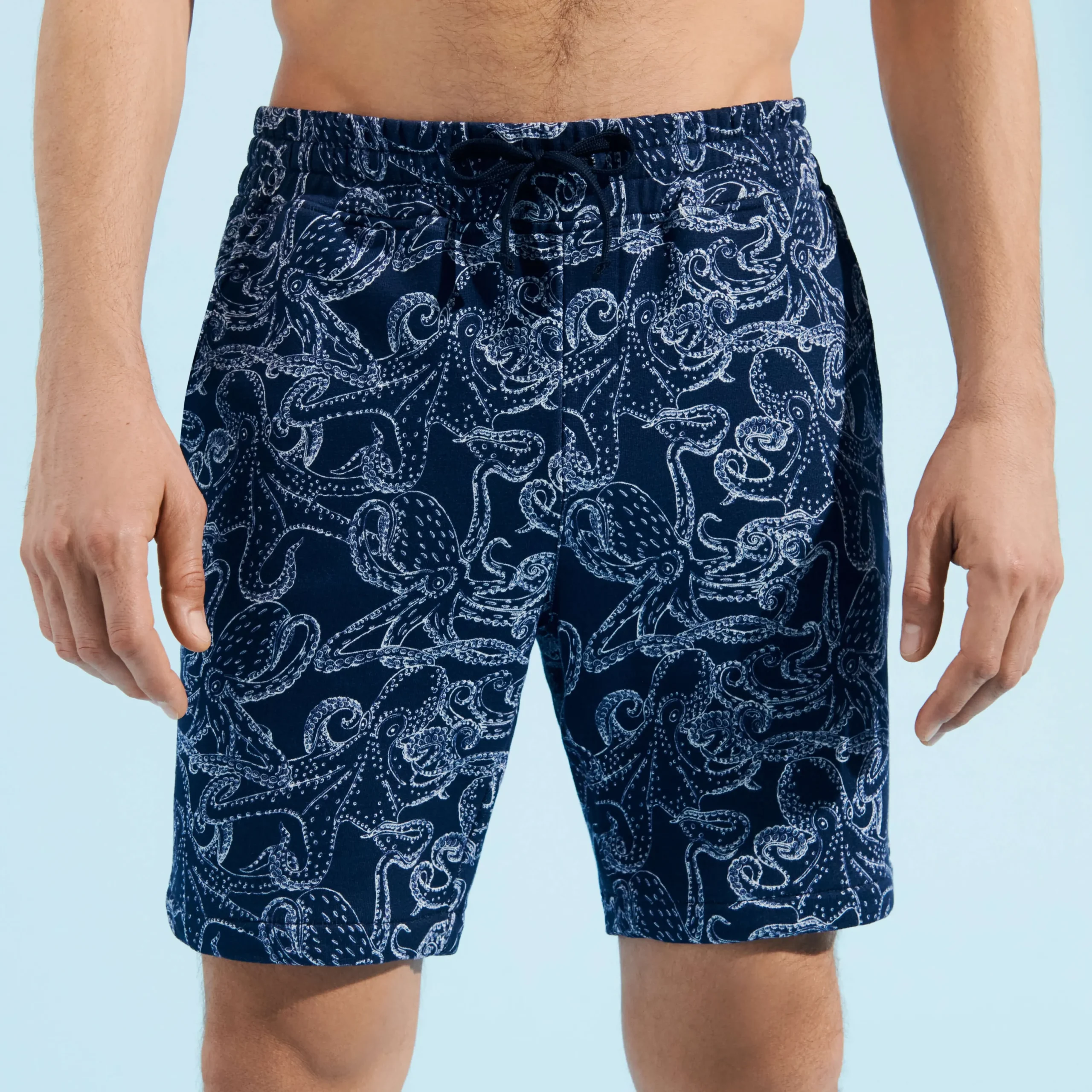 New Vilebrequin Men Cotton Bermuda Trunks Poulpes Bicolores Navy/Blue