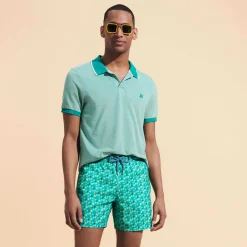 Best Vilebrequin Men Cotton Changing Color Pique Polo Shirt Emerald/Green