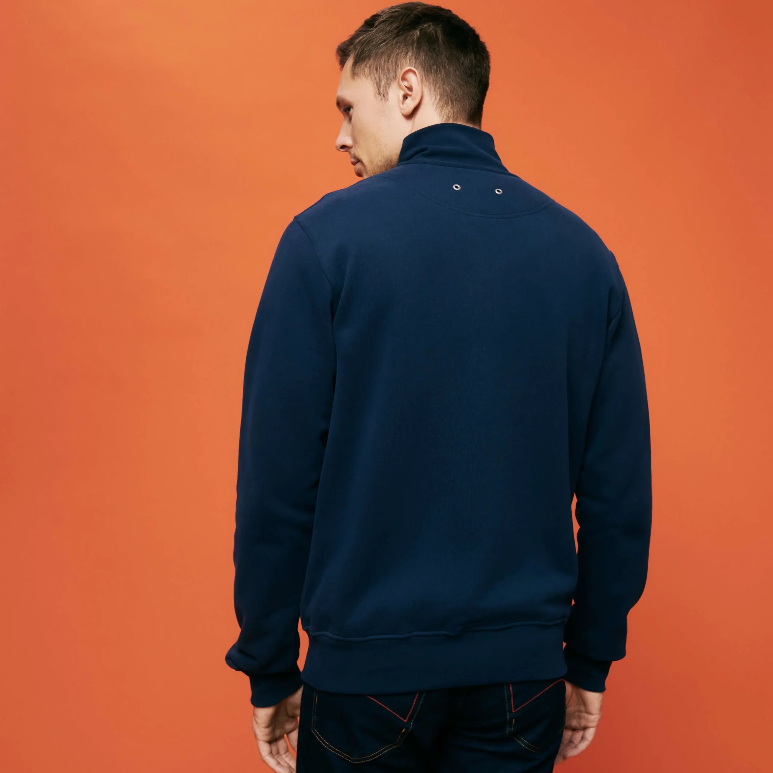 Store Vilebrequin Men Cotton Front Zip Sweatshirt Neo Medusa Brode Navy/Blue