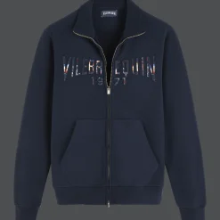 Store Vilebrequin Men Cotton Front Zip Sweatshirt Neo Medusa Brode Navy/Blue