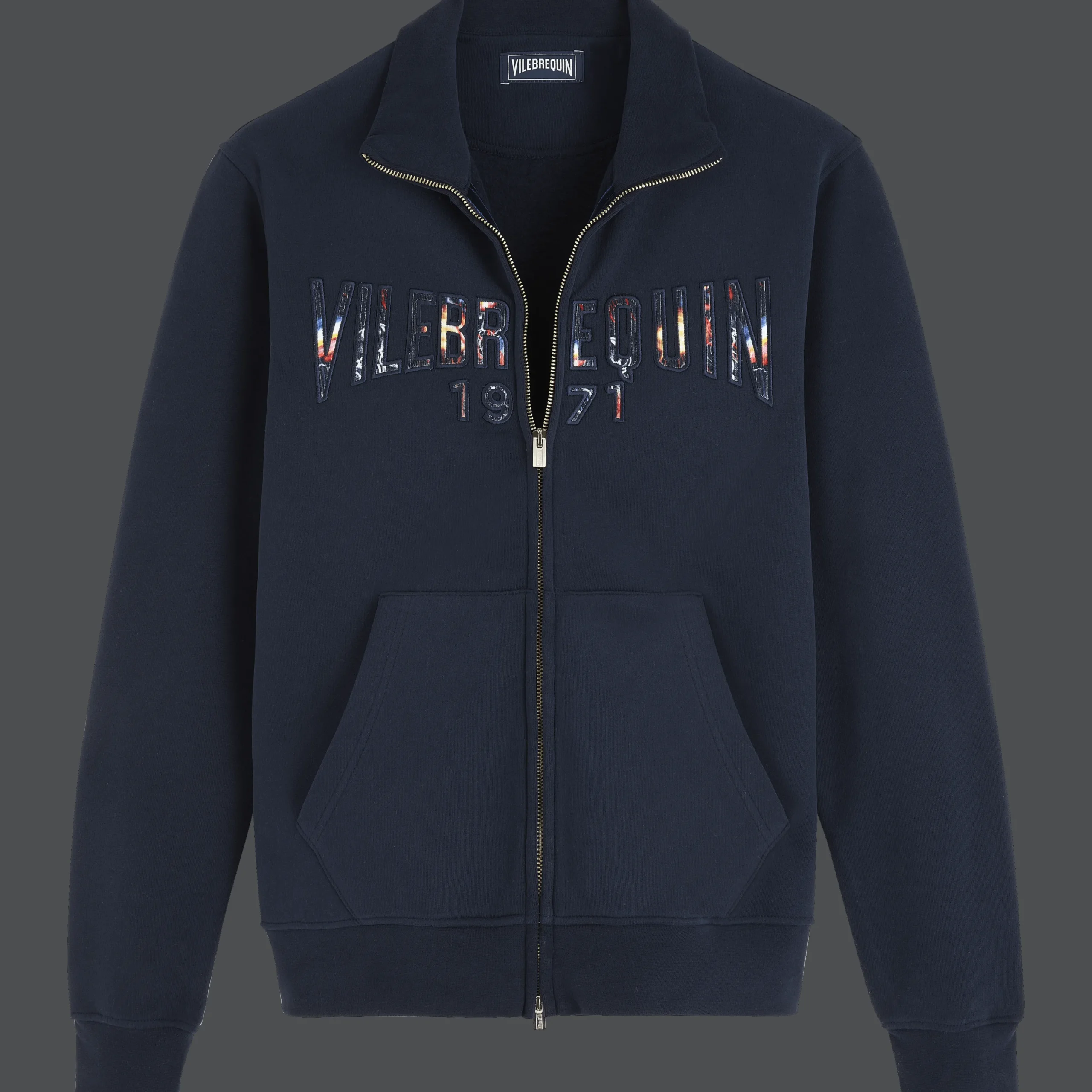 Store Vilebrequin Men Cotton Front Zip Sweatshirt Neo Medusa Brode Navy/Blue