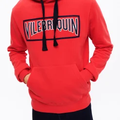 Clearance Vilebrequin Men Cotton Hoodie Sweatshirt Solid Burgundy/Red