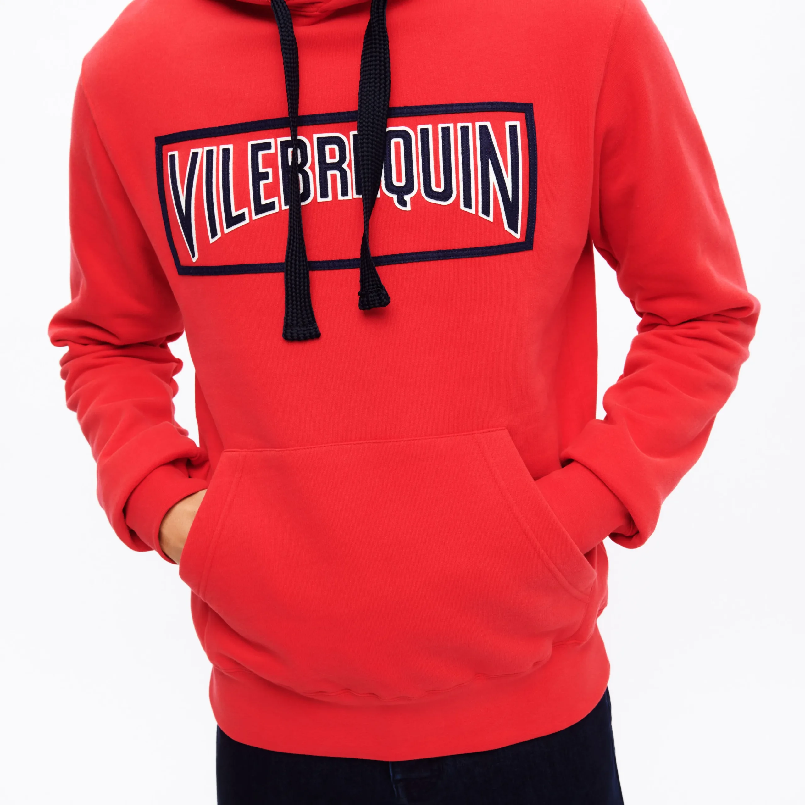 Clearance Vilebrequin Men Cotton Hoodie Sweatshirt Solid Burgundy/Red