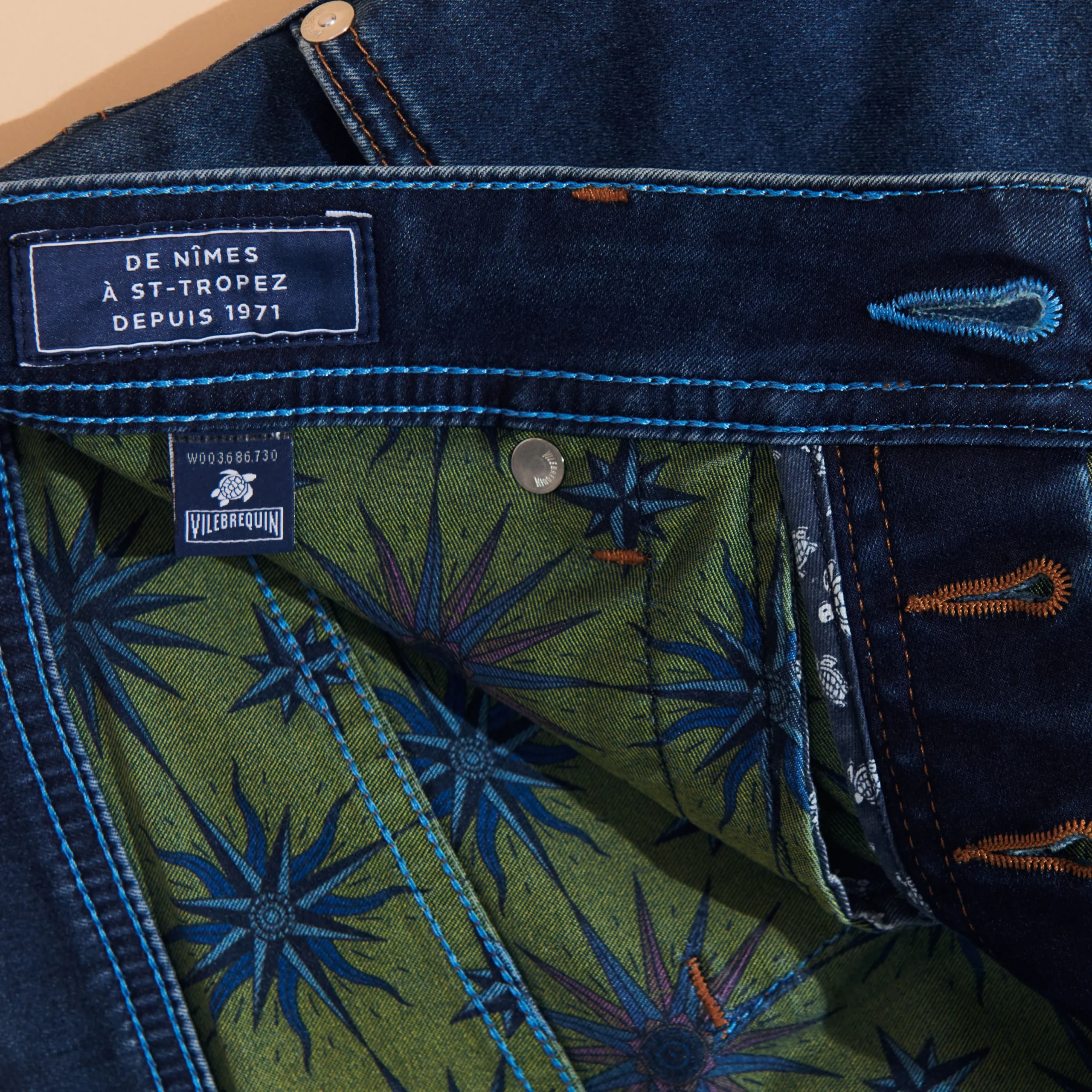Shop Vilebrequin Men Cotton Jeans 5-Pockets Sud Med Denim W2/Blue