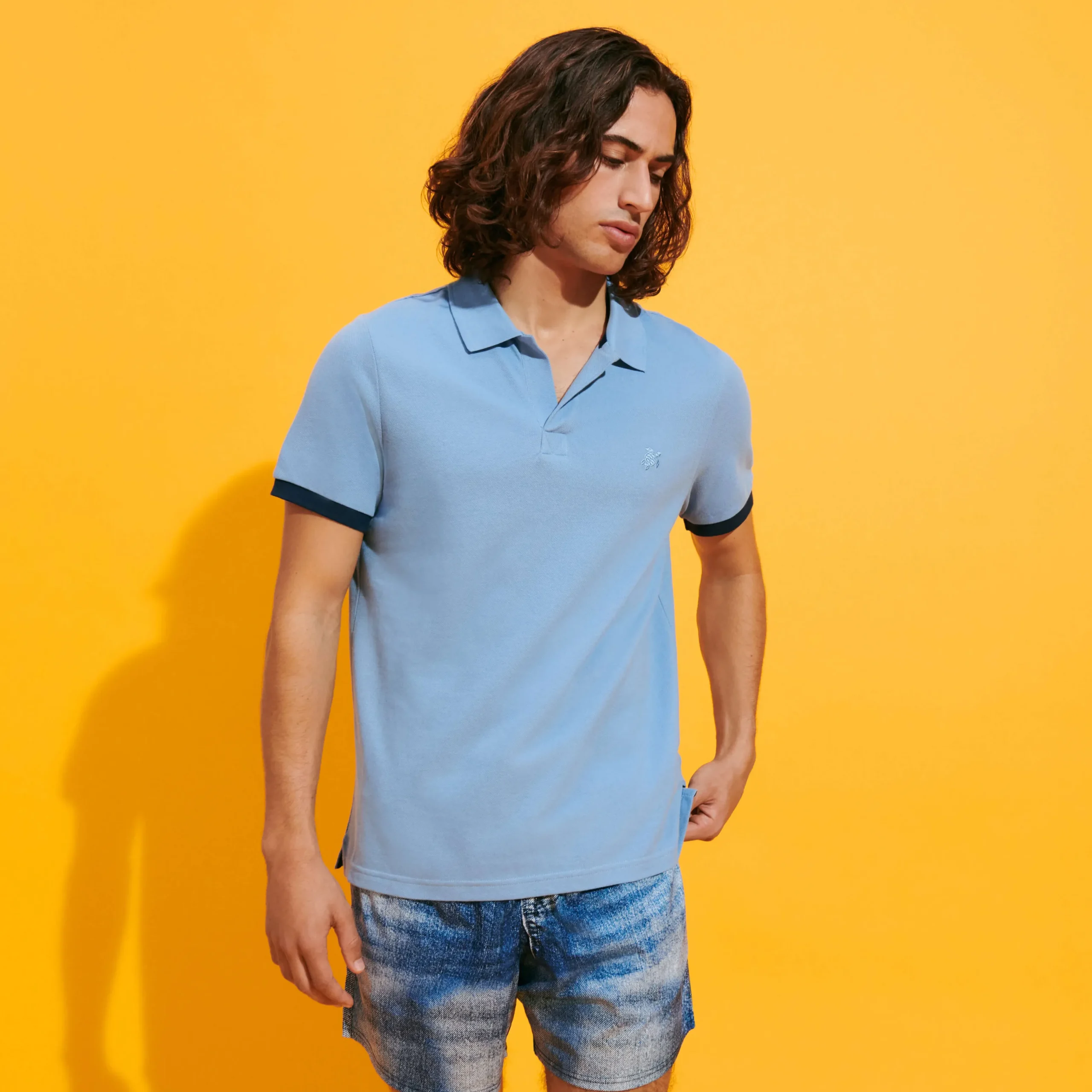 Outlet Vilebrequin Men Cotton Pique Polo Shirt Solid Divine/Blue
