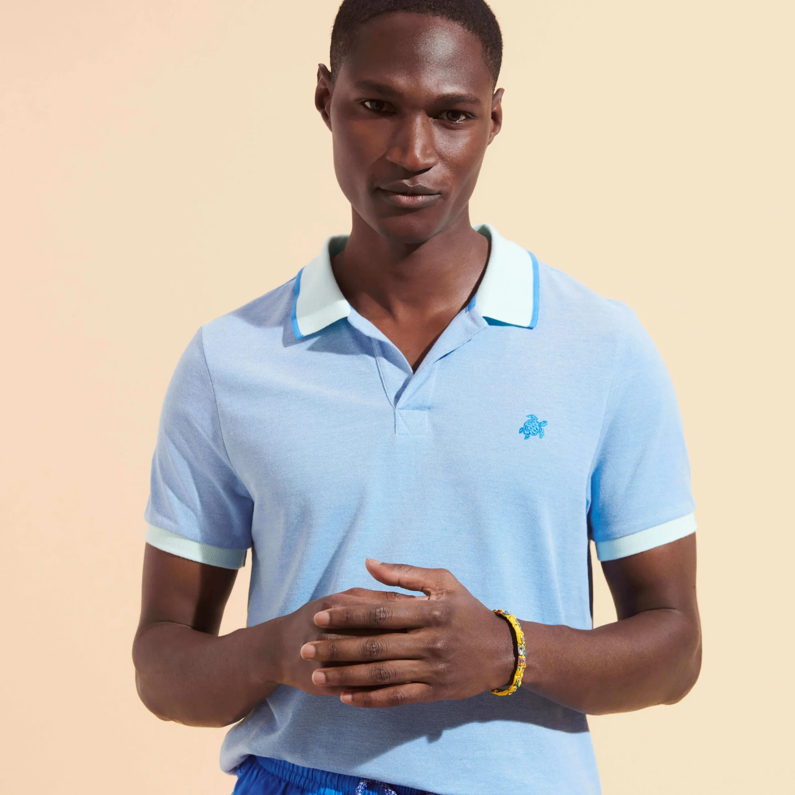 Store Vilebrequin Men Cotton Pique Polo Shirt Solid Thalassa/Blue
