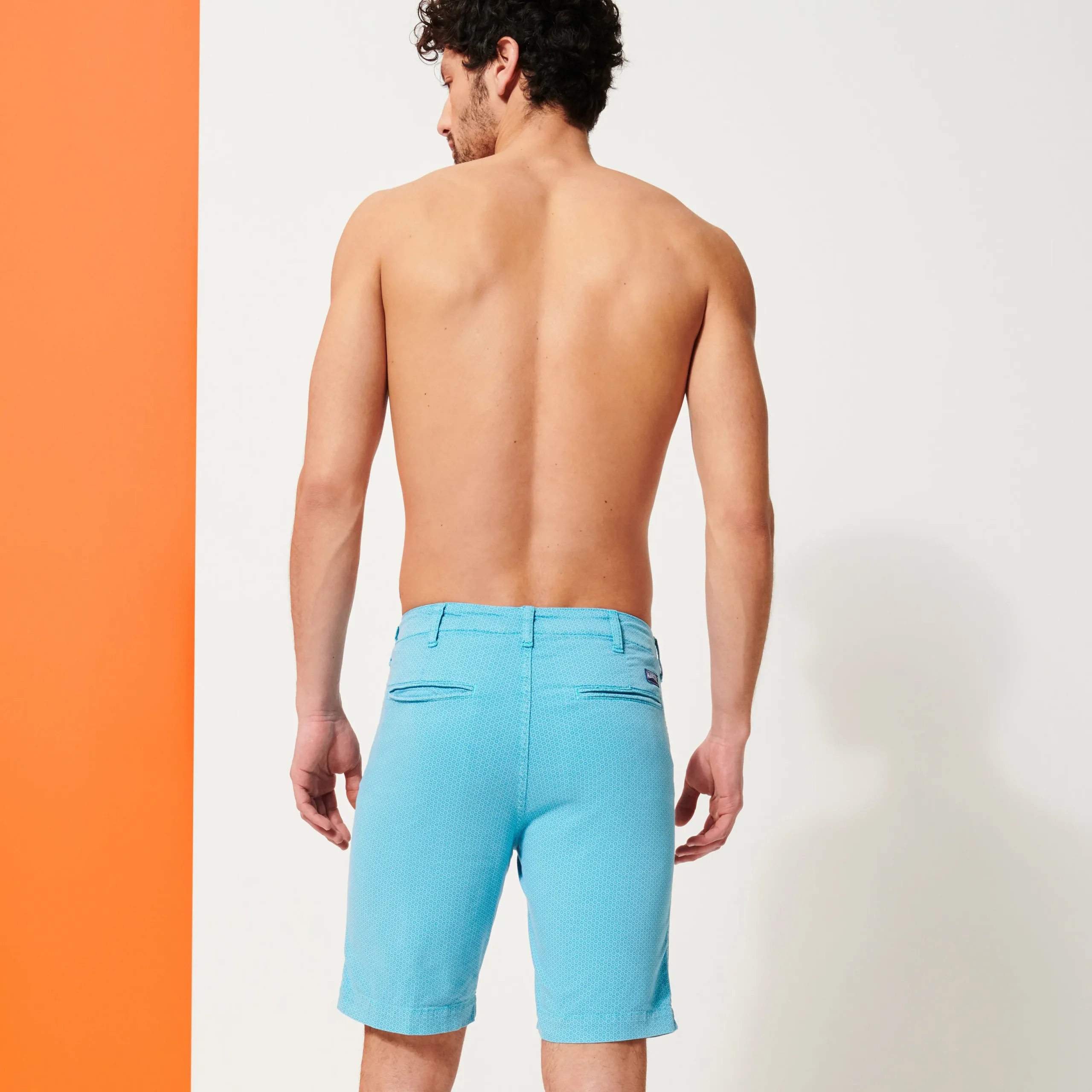 Fashion Vilebrequin Men Cotton Printed Bermuda Shorts Micro Flower Lagoon/Blue