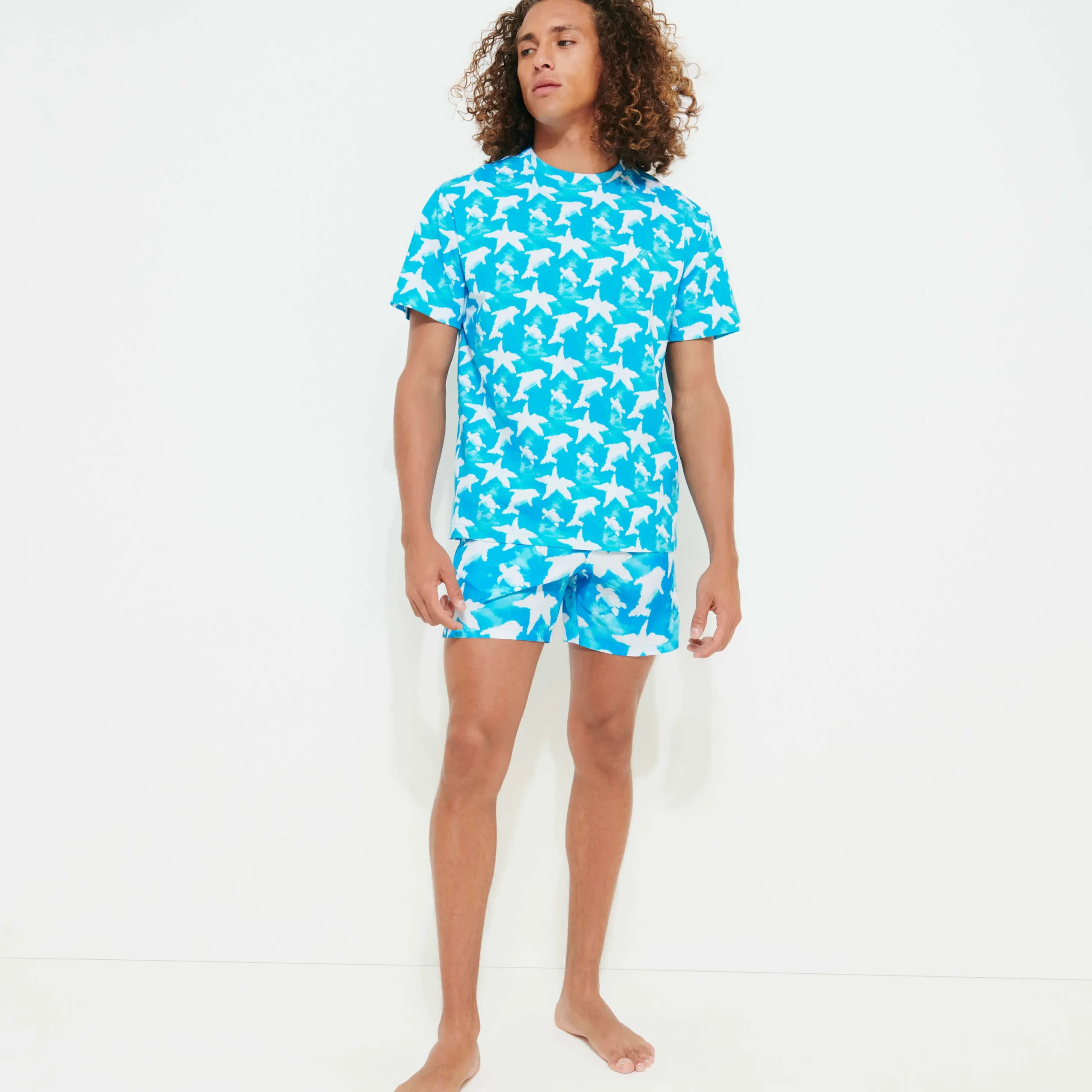 Store Vilebrequin Men Cotton T-Shirt Clouds Hawaii Blue/Blue