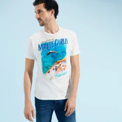 Best Vilebrequin Men Cotton T-Shirt Monte Carlo Off White/White