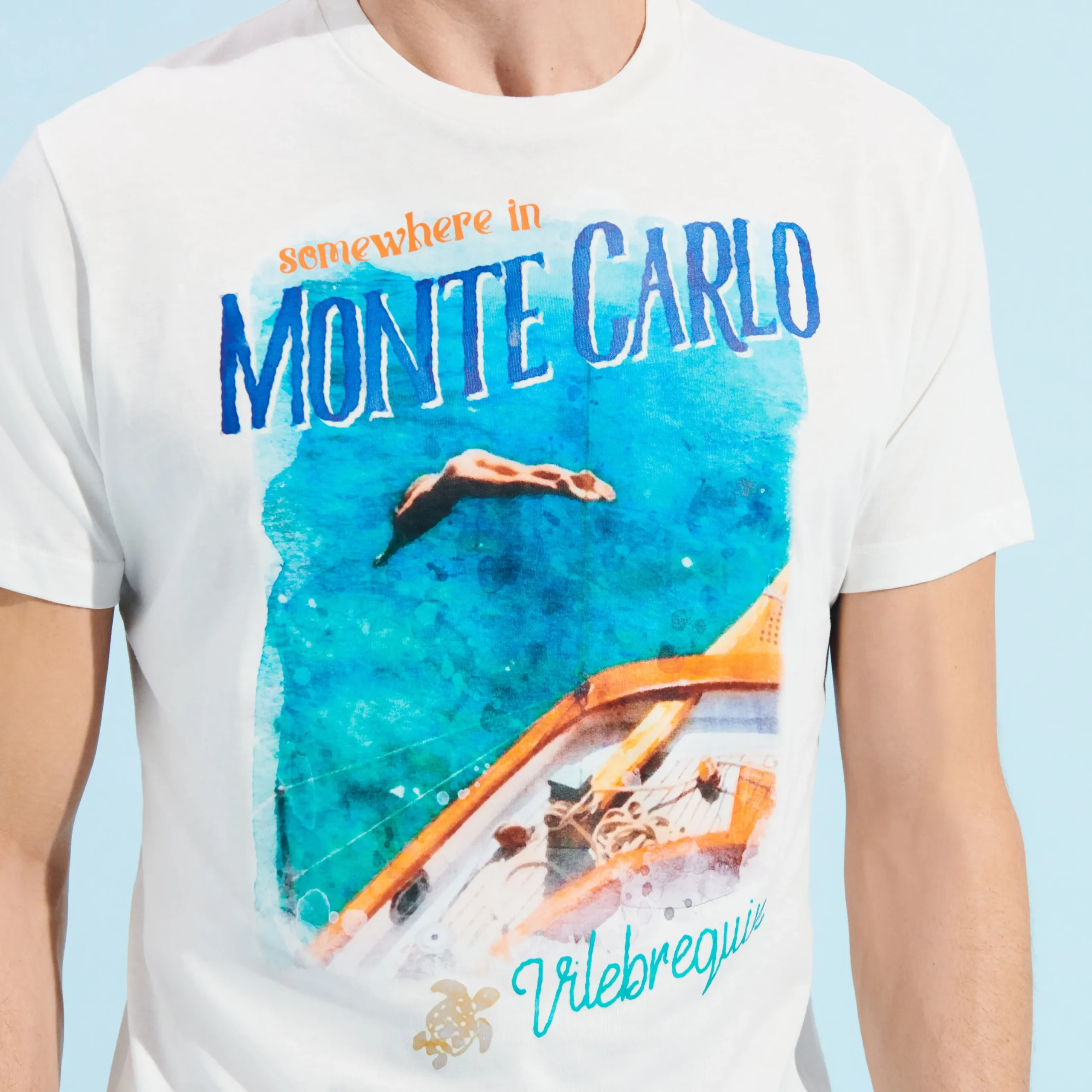 Best Vilebrequin Men Cotton T-Shirt Monte Carlo Off White/White