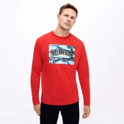 Online Vilebrequin Men Cotton T-Shirt Requins 3D Burgundy/Red
