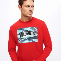 Online Vilebrequin Men Cotton T-Shirt Requins 3D Burgundy/Red