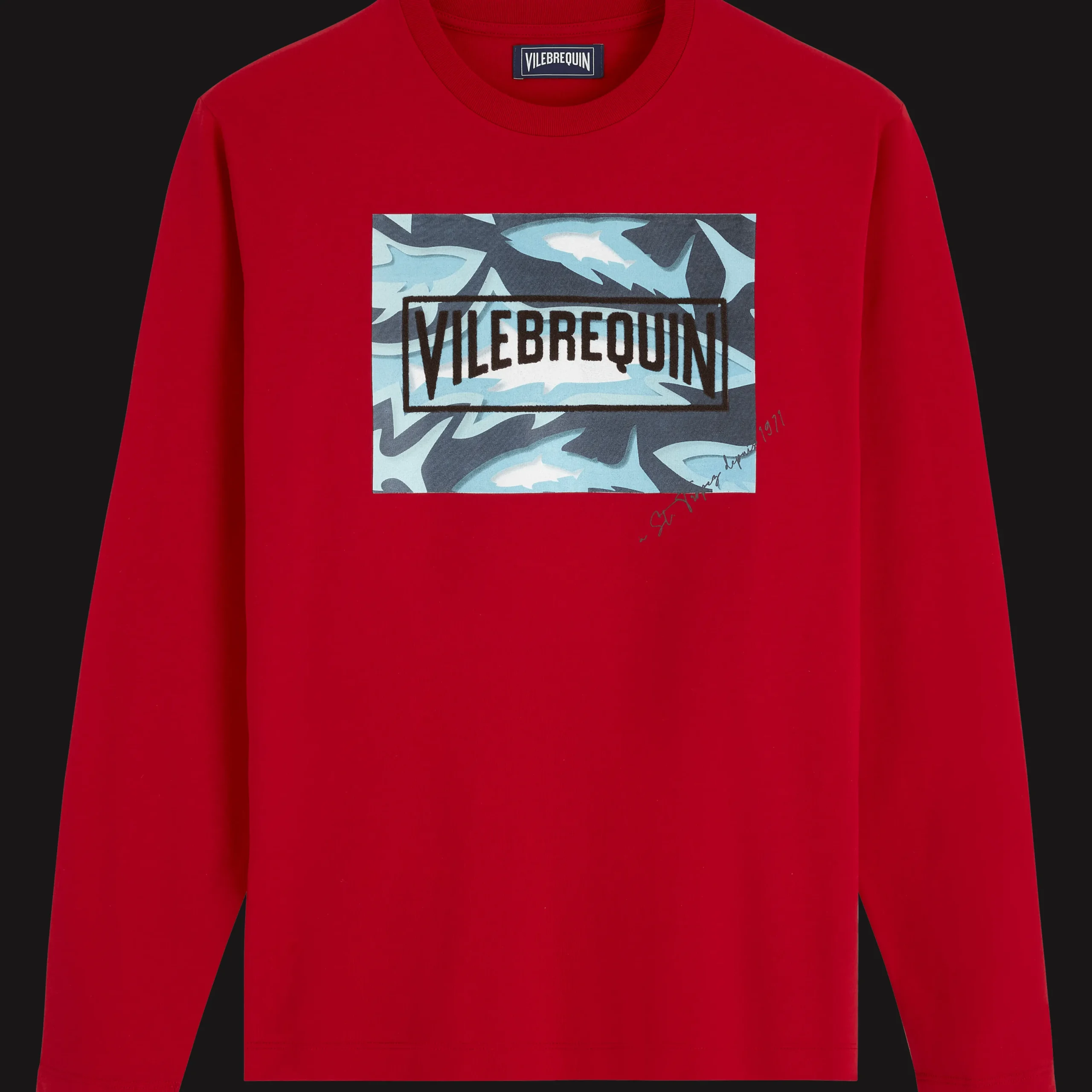 Online Vilebrequin Men Cotton T-Shirt Requins 3D Burgundy/Red