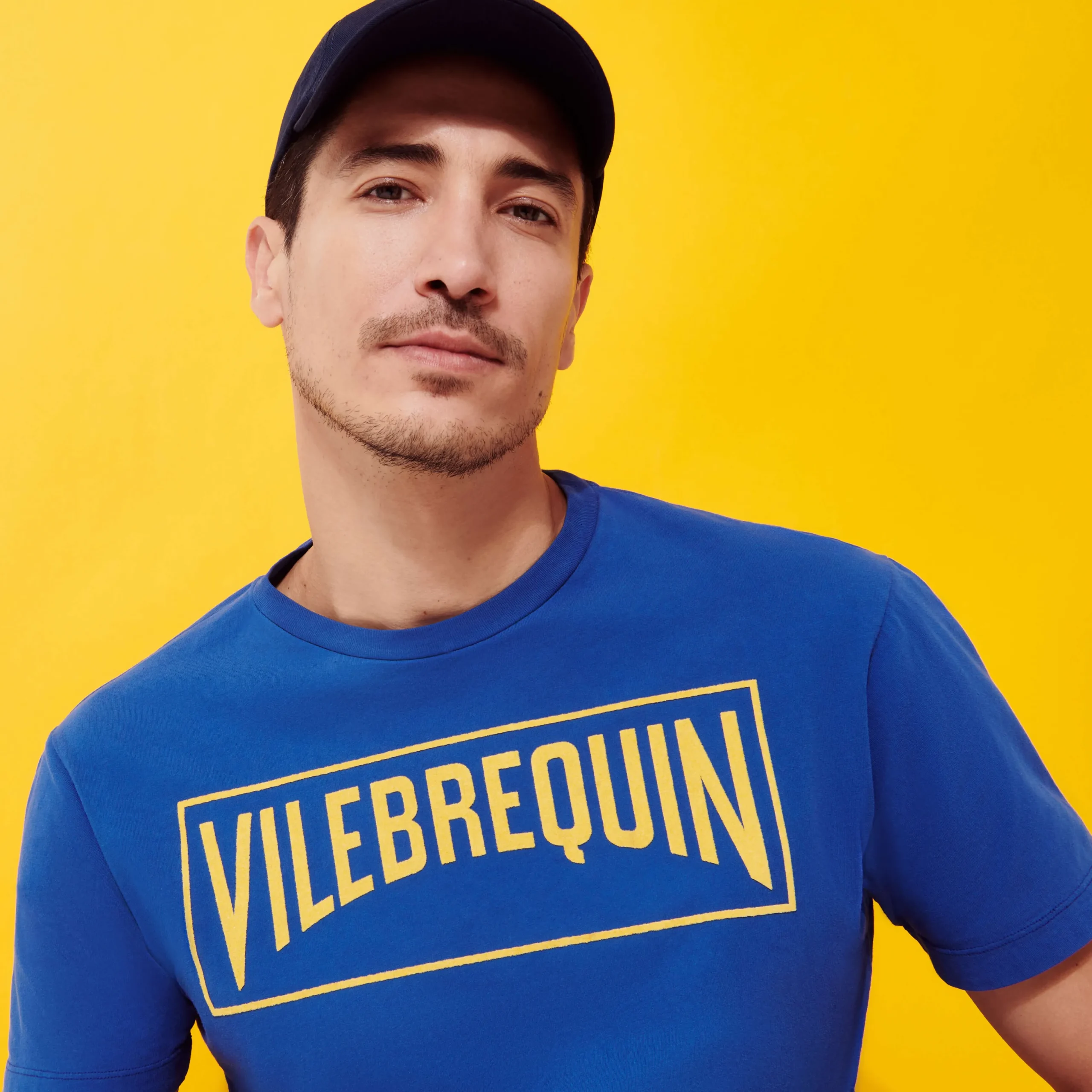Hot Vilebrequin Men Cotton T-Shirt Logo Flocked Sea Blue/Blue