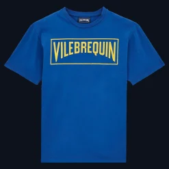 Hot Vilebrequin Men Cotton T-Shirt Logo Flocked Sea Blue/Blue