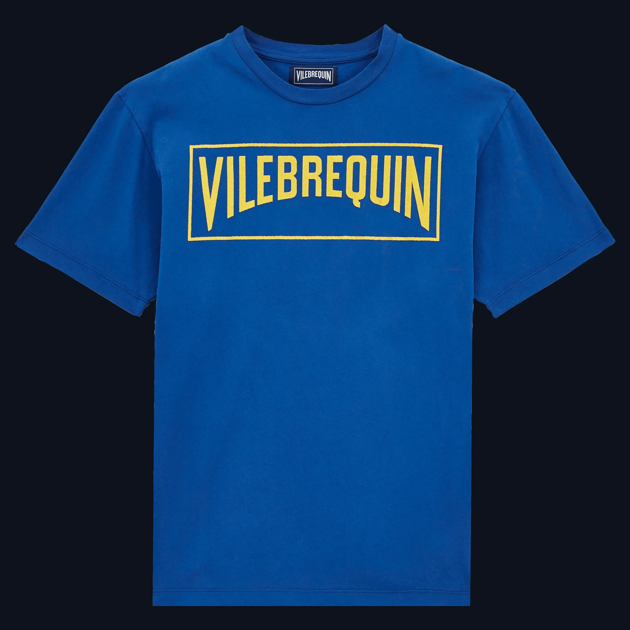 Hot Vilebrequin Men Cotton T-Shirt Logo Flocked Sea Blue/Blue