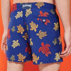 Best Sale Vilebrequin Men Embroidered Swim Trunks Ronde Des Tortues - Limited Edition Purple Blue/Blue