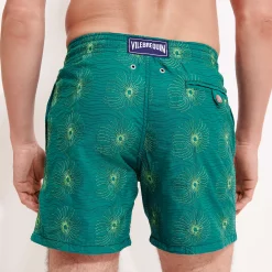 Discount Vilebrequin Men Embroidered Swim Trunks Hypno Shell - Limited Edition Linden/Green