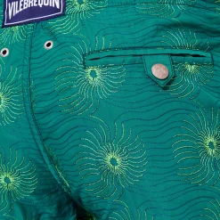 Discount Vilebrequin Men Embroidered Swim Trunks Hypno Shell - Limited Edition Linden/Green