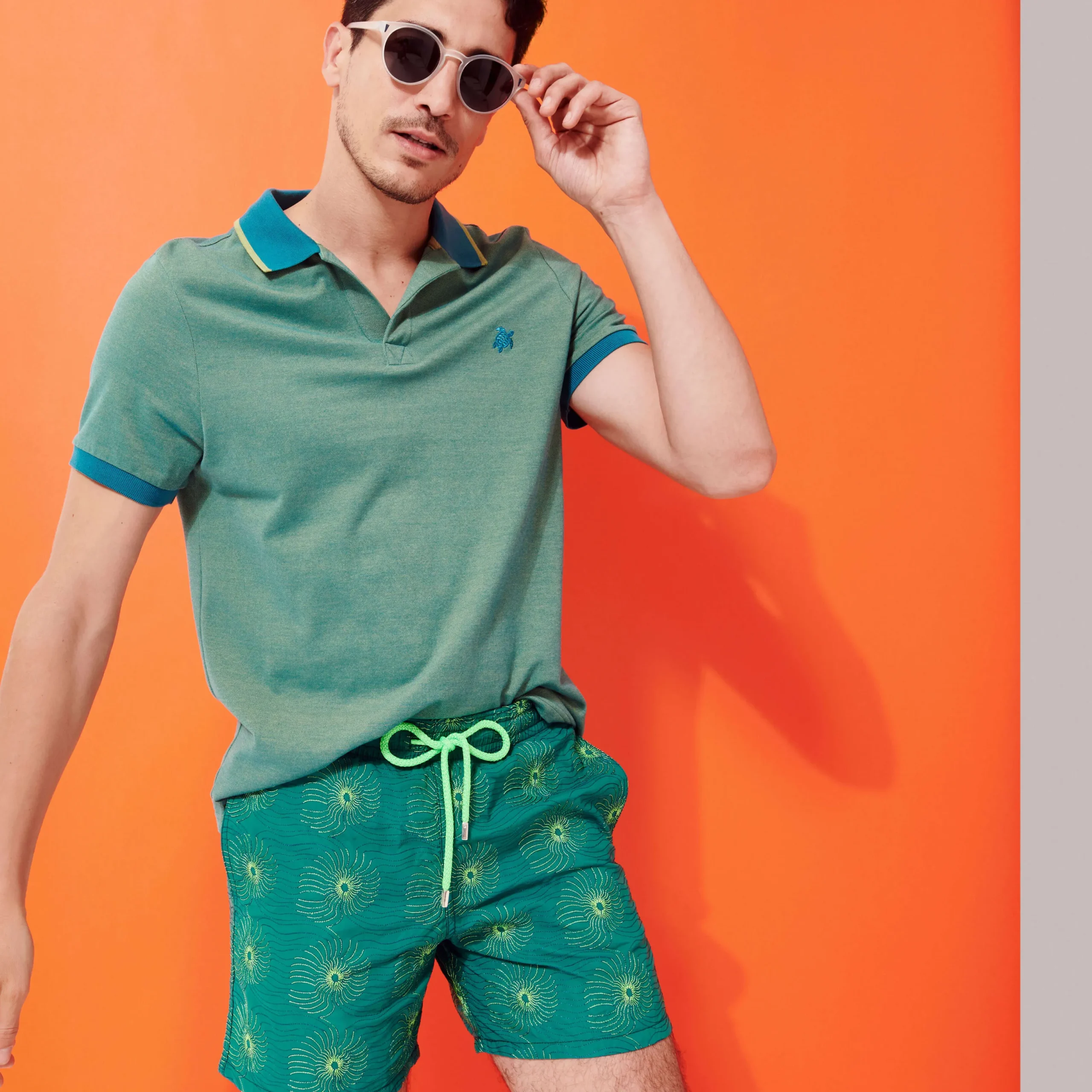 Discount Vilebrequin Men Embroidered Swim Trunks Hypno Shell - Limited Edition Linden/Green