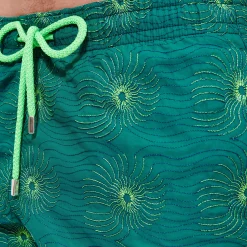 Discount Vilebrequin Men Embroidered Swim Trunks Hypno Shell - Limited Edition Linden/Green