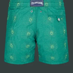 Discount Vilebrequin Men Embroidered Swim Trunks Hypno Shell - Limited Edition Linden/Green