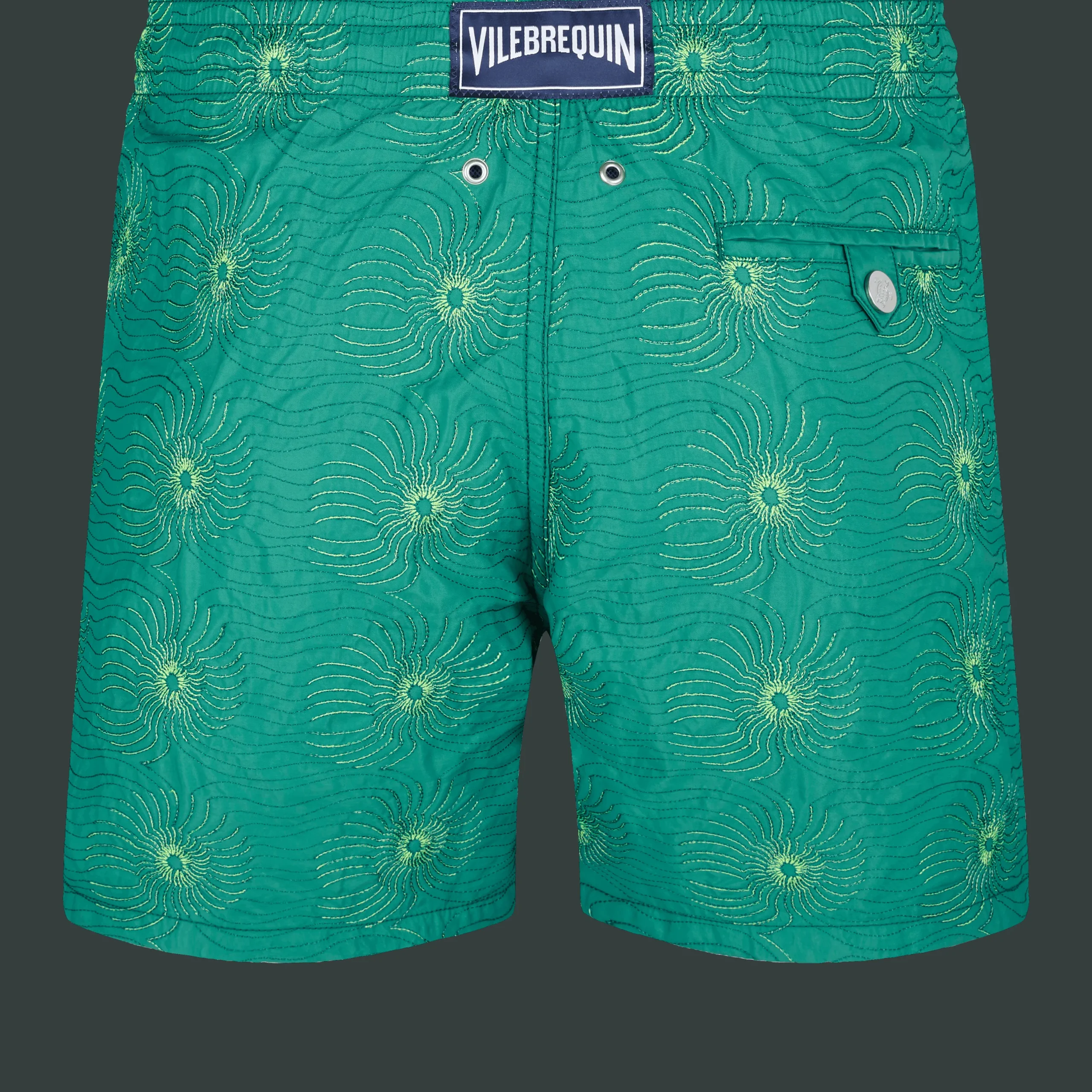 Discount Vilebrequin Men Embroidered Swim Trunks Hypno Shell - Limited Edition Linden/Green