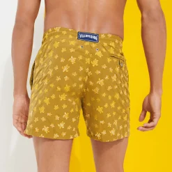 New Vilebrequin Men Embroidered Swim Trunks Micro Ronde Des Tortues - Limited Edition Bark/Beige