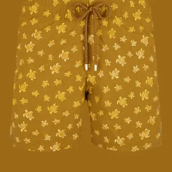 New Vilebrequin Men Embroidered Swim Trunks Micro Ronde Des Tortues - Limited Edition Bark/Beige