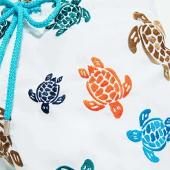 New Vilebrequin Men Embroidered Swim Trunks Ronde Des Tortues - Limited Edition Glacier/Blue