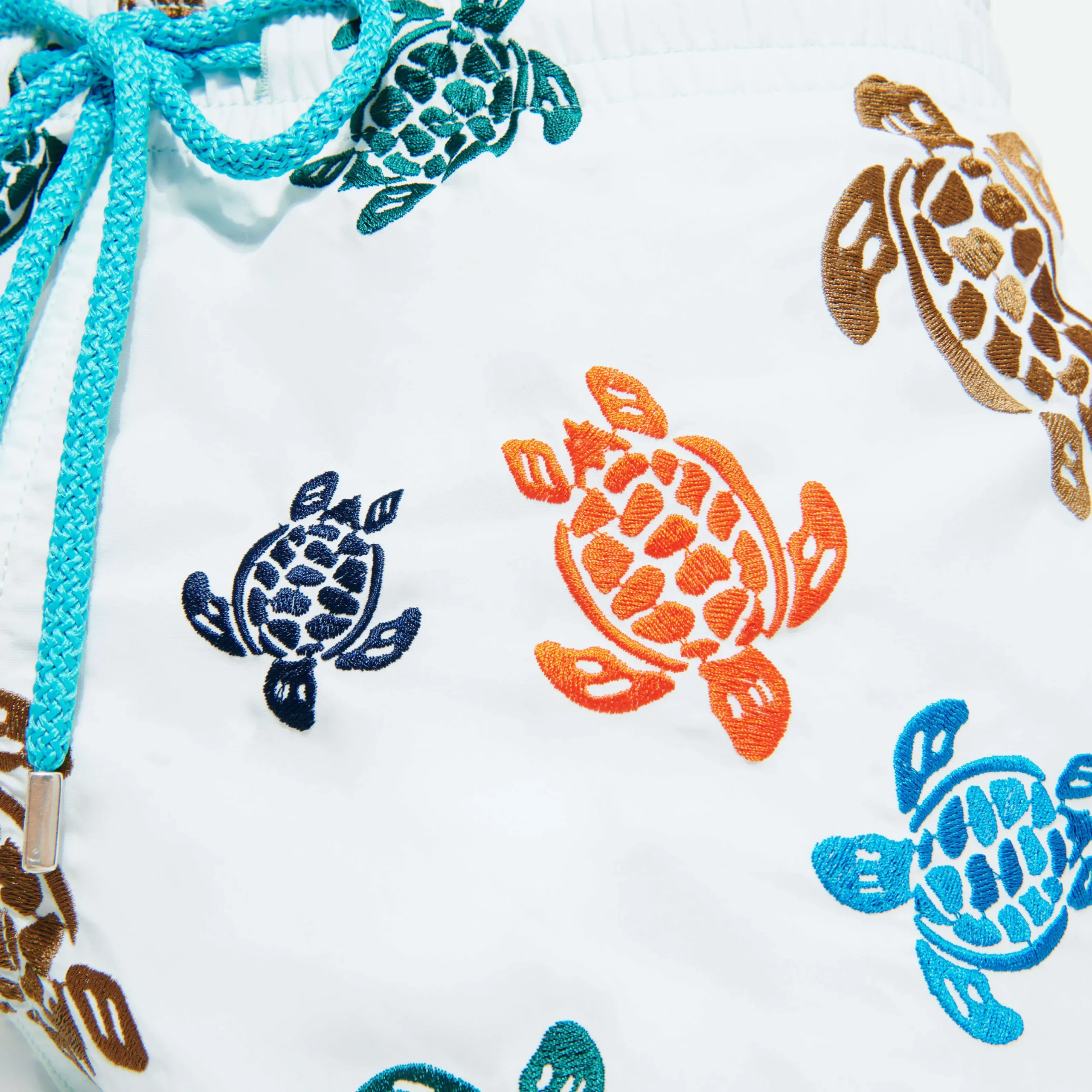 New Vilebrequin Men Embroidered Swim Trunks Ronde Des Tortues - Limited Edition Glacier/Blue