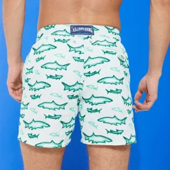 New Vilebrequin Men Embroidered Swim Trunks Requins 3D - Limited Edition Glacier/Blue