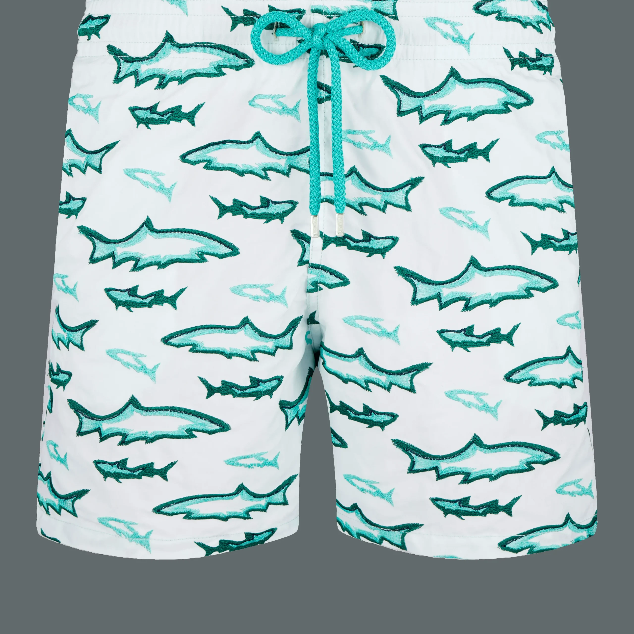New Vilebrequin Men Embroidered Swim Trunks Requins 3D - Limited Edition Glacier/Blue